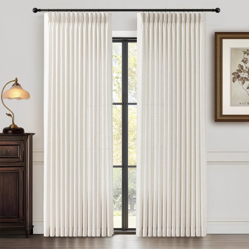 YZ HOME Pinch Pleated Linen Curtains 84 Inches Long for Living Room, Natural Light Filtering Pinch Pleat Drapes Memory Trained Back Tab Thick Semi-Sheer Cream Window Curtain with Hooks for Bedroom, 2 Panels - Image 1