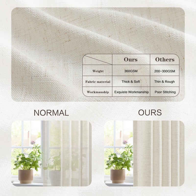 YZ HOME Pinch Pleated Linen Curtains 84 Inches Long for Living Room, Natural Light Filtering Pinch Pleat Drapes Memory Trained Back Tab Thick Semi-Sheer Cream Window Curtain with Hooks for Bedroom, 2 Panels - Image 5