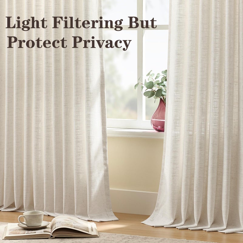 YZ HOME Pinch Pleated Linen Curtains 84 Inches Long for Living Room, Natural Light Filtering Pinch Pleat Drapes Memory Trained Back Tab Thick Semi-Sheer Cream Window Curtain with Hooks for Bedroom, 2 Panels - Image 3