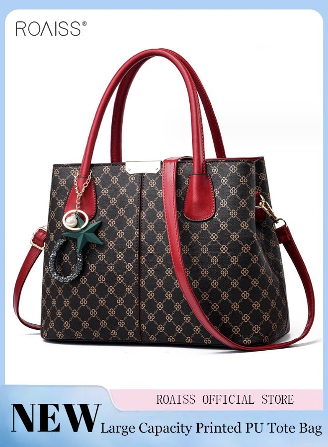 roaiss Women's Printed Large Capacity Handbag Fashionable Retro Pu Leather Patchwork Shoulder Bag Detachable Strap Crossbody Bag  - Image 2
