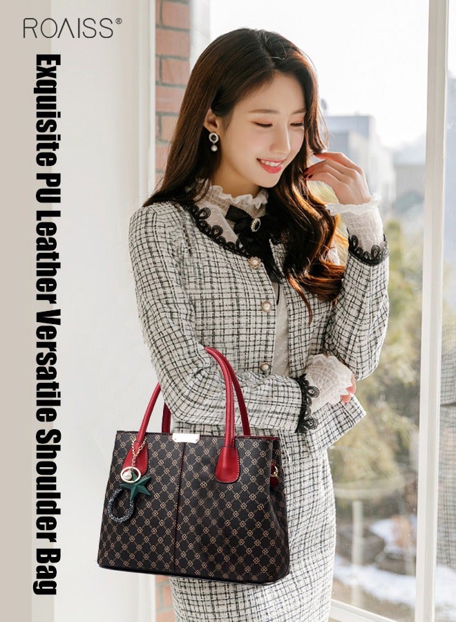 roaiss Women's Printed Large Capacity Handbag Fashionable Retro Pu Leather Patchwork Shoulder Bag Detachable Strap Crossbody Bag  - Image 1