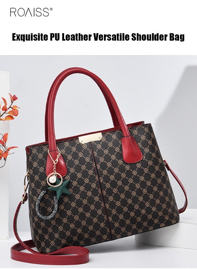 roaiss Women's Printed Large Capacity Handbag Fashionable Retro Pu Leather Patchwork Shoulder Bag Detachable Strap Crossbody Bag  - Image 3