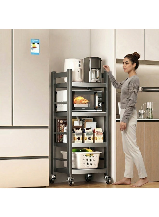 رفّ تخزين للمطبخ معدني 4 طبقات ، قوي مع عجلات وقفل، وحدة تنظيم قابلة للطي للمطبخ والمرآب والمخزن - منظم سعة كبيرة - Image 2