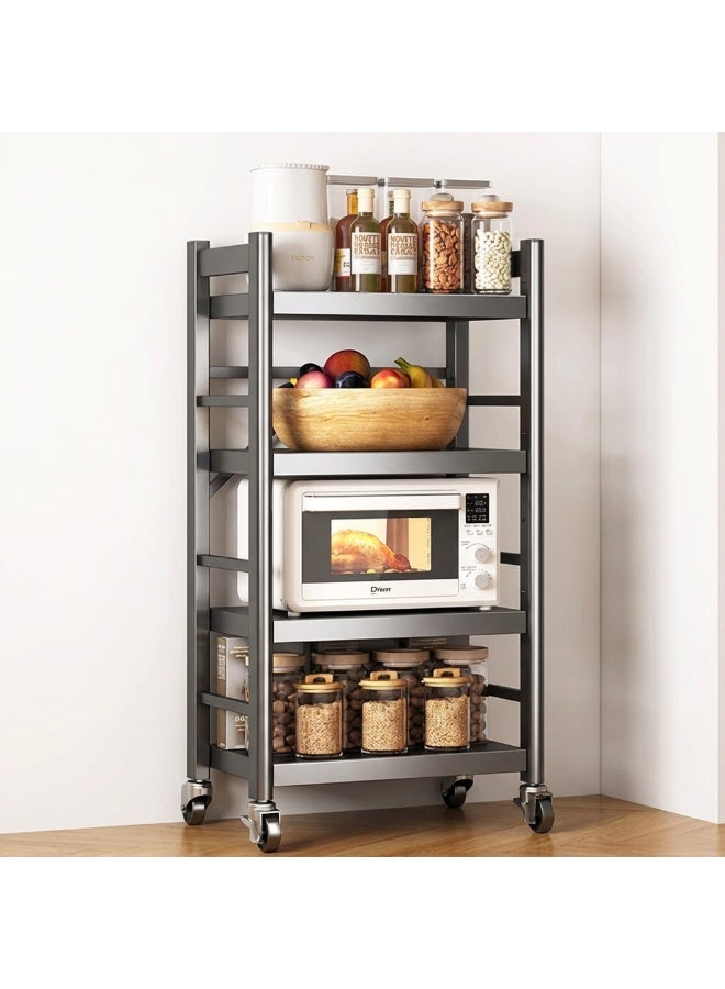 رفّ تخزين للمطبخ معدني 4 طبقات ، قوي مع عجلات وقفل، وحدة تنظيم قابلة للطي للمطبخ والمرآب والمخزن - منظم سعة كبيرة - Image 1