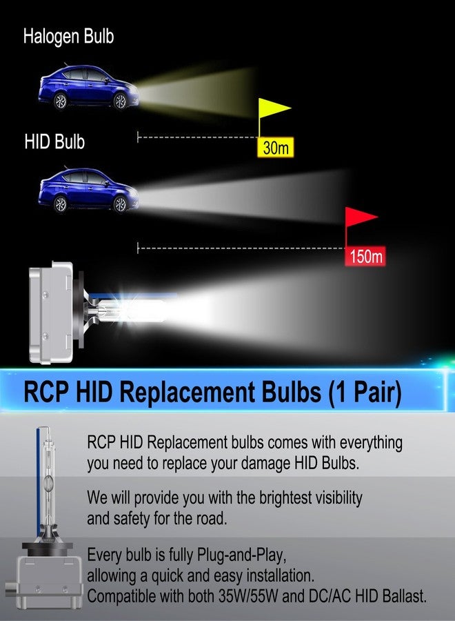 RCP - D1S8 - (A Pair) D1S/ D1R 8000K Xenon HID Replacement Bulb Ice Blue Metal Stents Base Car Headlight Lamps Head Lights 35W - Image 3