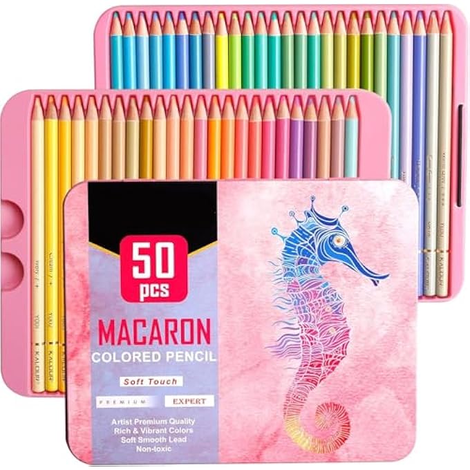 KALOUR 50 MACARON COLORED PENCILS SET - ARTIST QUALITY SOFT CORE FOR DRAWING/SKETCHING, VIBRANT BLENDING, IDEAL FOR ADULTS & KIDS, PREMIUM ART SUPPLIES - Image 2