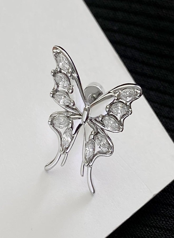 OIDIMS Dainty Butterfly Stud Cartilage Flat Black Earrings for Women Cubic Zirconia Wedding Tragus Screw Back Studs Stainless Steel 20g Barbell Piercing Body Jewelry Best Friends Niece Graduation Gift - Image 4