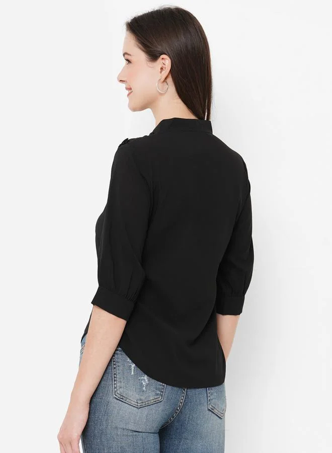 ميش بلوزة جيورجيت بياقة مزينة بكشكش