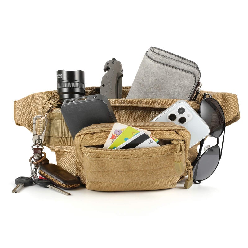 SOWHUP Tactical Fanny Pack,Military Waist Bag Pack with U.S Patch Utility Hip Belt Bumbag for Outdoor Fishing Hiking (Tan(4 Zipper Pockets)) - Image 3