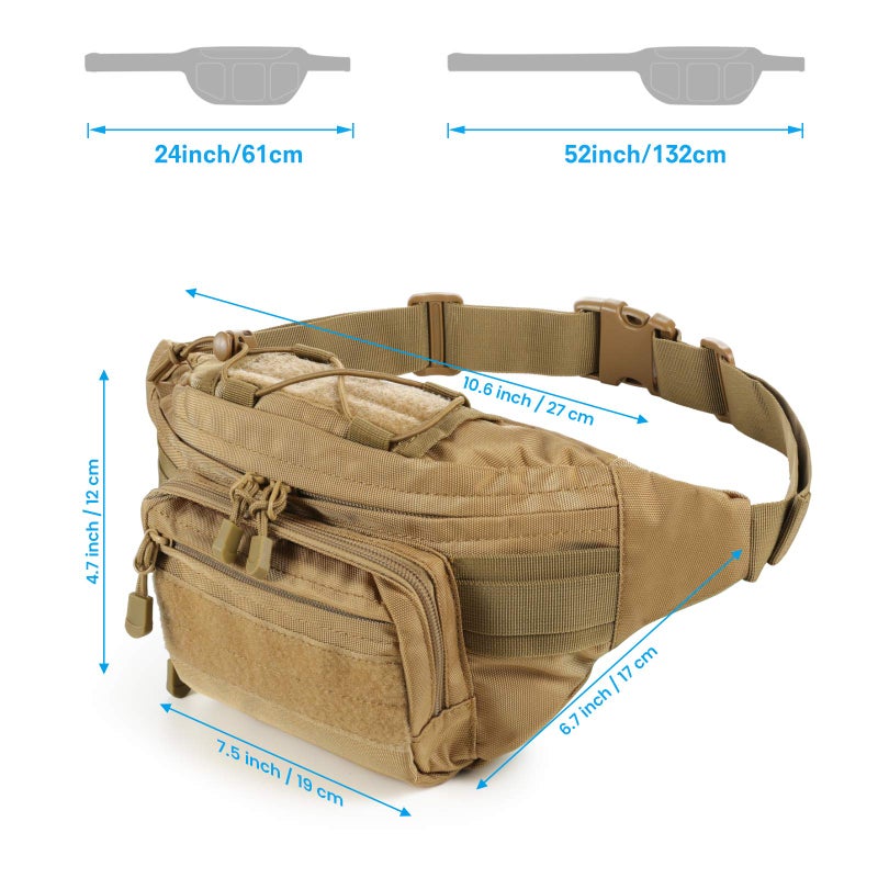 SOWHUP Tactical Fanny Pack,Military Waist Bag Pack with U.S Patch Utility Hip Belt Bumbag for Outdoor Fishing Hiking (Tan(4 Zipper Pockets)) - Image 2