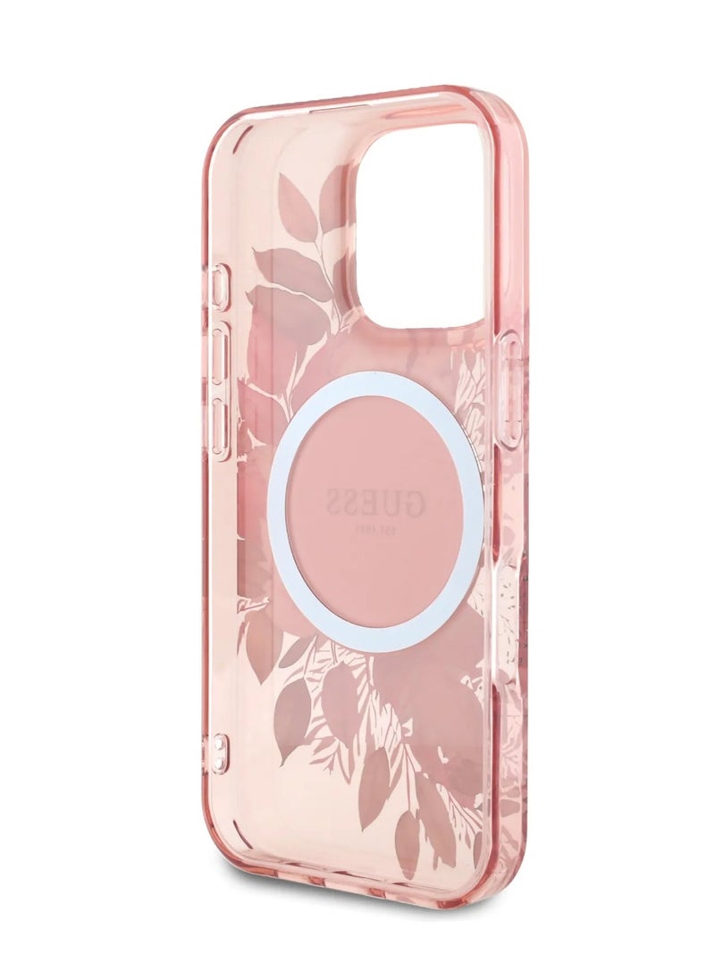 GUESS MagSafe IML Transparent Hard Case With Flower Design & Tonal Circle Logo for iPhone 16 Pro Max / Lightweight / High Quality Material - Pink  - Image 4