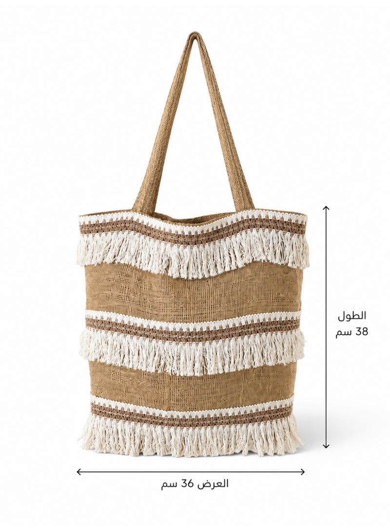 لايف ستيلاش  حقيبة كتف خيش بتصميم مميز  ZH-21 - بيج - Image 2