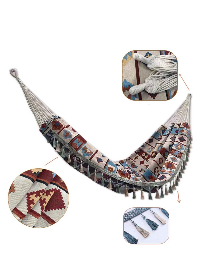 general Hammock Outdoor Jacquard Retro Geometric Nordic Canvas Double Plus Size Hammock Outdoor Indoor Camping Portable Hammocks - Image 2