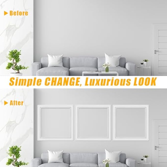 3 SET ACCENT WALL MOLDING KIT, WALL PANELS FOR INTERIOR WALL DECOR, WHITE READY TO ASSEMBLE WAINSCOTING ACCENT PANEL FOR HOME DECOR (20 X 20 IN) - Image 2