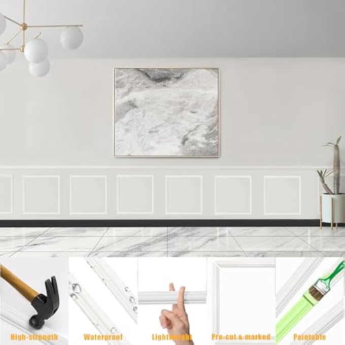 3 SET ACCENT WALL MOLDING KIT, WALL PANELS FOR INTERIOR WALL DECOR, WHITE READY TO ASSEMBLE WAINSCOTING ACCENT PANEL FOR HOME DECOR (20 X 20 IN) - Image 3