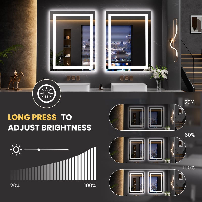 LOAAO 23.6"x31.5" LED Mirror for Bathroom, Lighted Bathroom Mirror with Lights, Anti-Fog, Dimmable, Memory Function, Clear Reflection - Image 3
