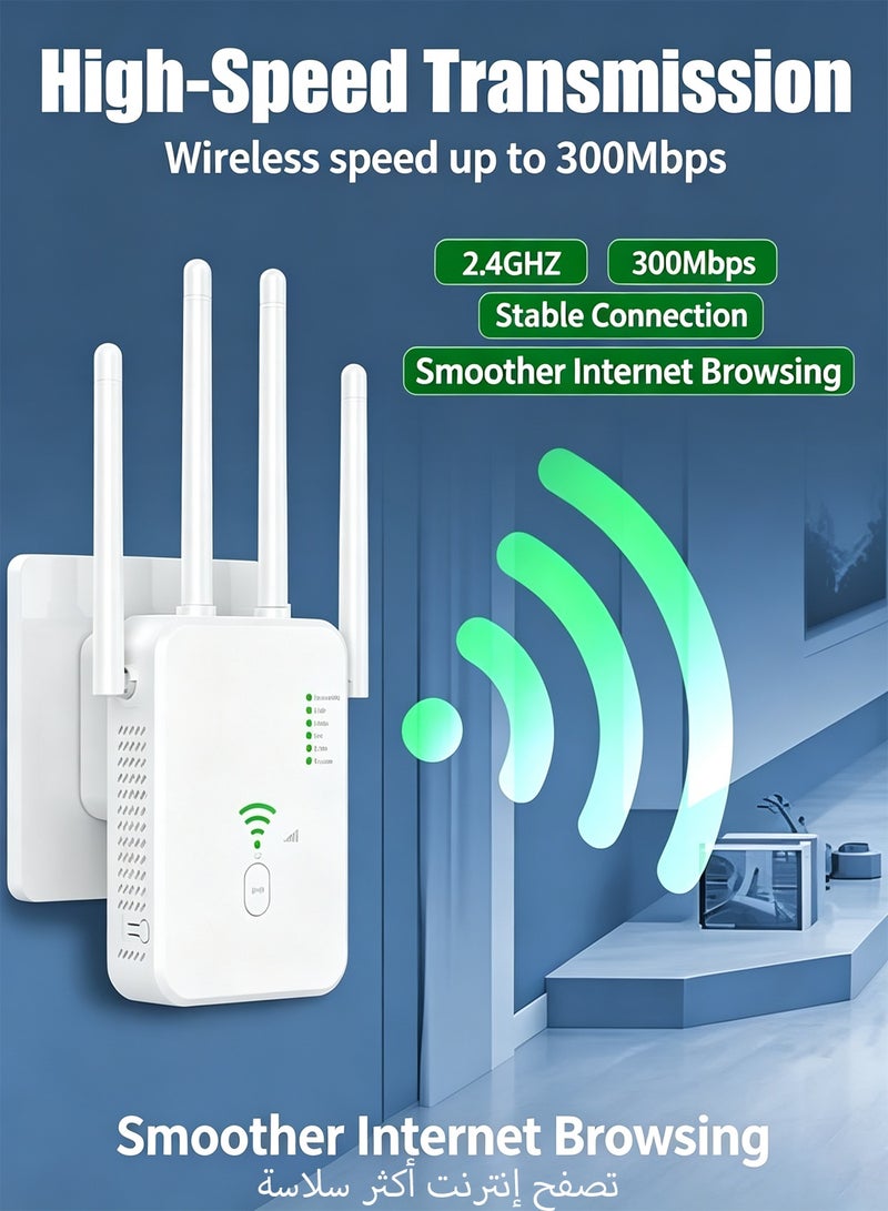 Joxfull 300Mbps AC Dual‑Band WiFi Range Extender, Wireless Wifi Repeater & Router, 2.4G+5G Anti‑Interference Signal Booster with WPS One‑Click Connection, Support Wired & Wireless Connection for Desktop Phones Laptops, White - Image 4