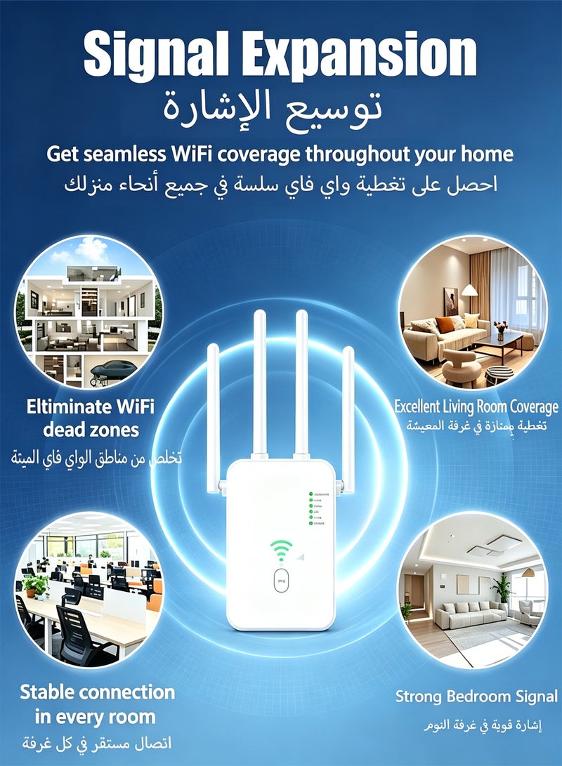 Joxfull 300Mbps AC Dual‑Band WiFi Range Extender, Wireless Wifi Repeater & Router, 2.4G+5G Anti‑Interference Signal Booster with WPS One‑Click Connection, Support Wired & Wireless Connection for Desktop Phones Laptops, White - Image 3