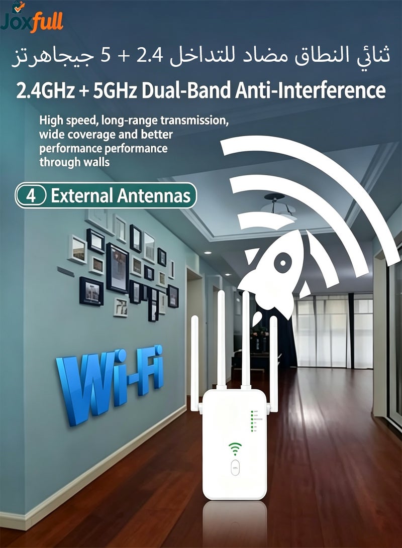 Joxfull 300Mbps AC Dual‑Band WiFi Range Extender, Wireless Wifi Repeater & Router, 2.4G+5G Anti‑Interference Signal Booster with WPS One‑Click Connection, Support Wired & Wireless Connection for Desktop Phones Laptops, White - Image 5