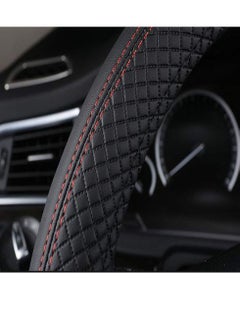 KASTWAVE Car Steering Wheel Cover,Anti-Slip Matte Finish Auto Universal, Genuine Leather, Universal 15 Inch Fit, Odor-Free Embossing Pattern(Black & Brown)  - Image 3
