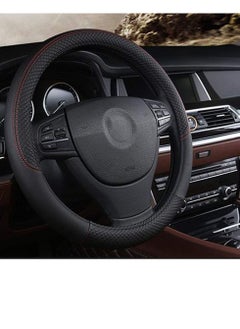 KASTWAVE Car Steering Wheel Cover,Anti-Slip Matte Finish Auto Universal, Genuine Leather, Universal 15 Inch Fit, Odor-Free Embossing Pattern(Black & Brown)  - Image 5