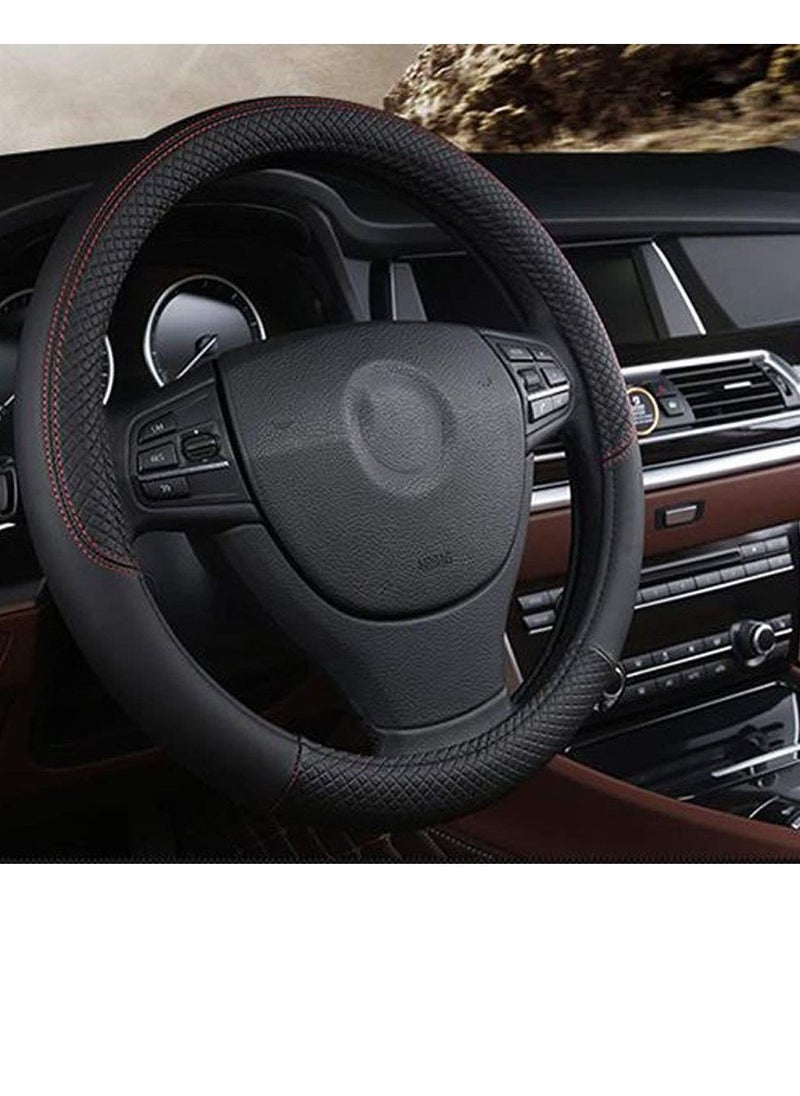 KASTWAVE Car Steering Wheel Cover,Anti-Slip Matte Finish Auto Universal, Genuine Leather, Universal 15 Inch Fit, Odor-Free Embossing Pattern(Black & Brown)  - Image 5