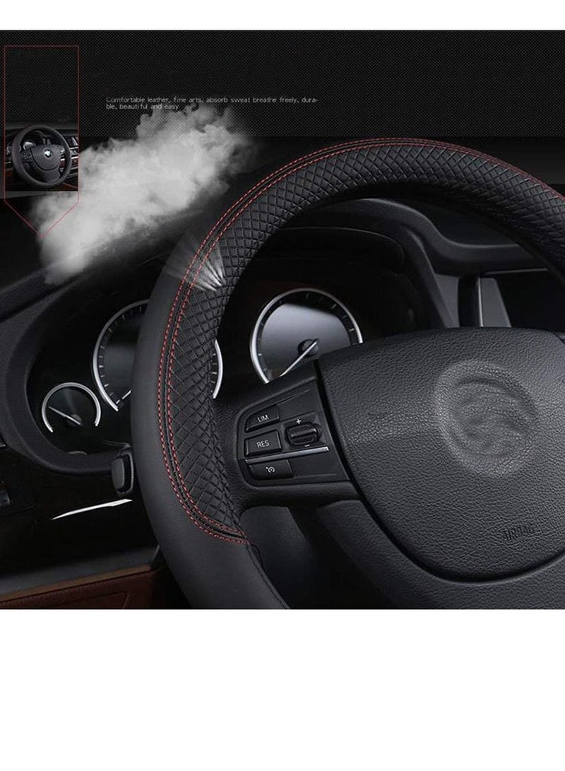Car Steering Wheel Cover,Anti-Slip Matte Finish Auto Universal, Genuine Leather, Universal 15 Inch Fit, Odor-Free Embossing Pattern(Black & Brown)