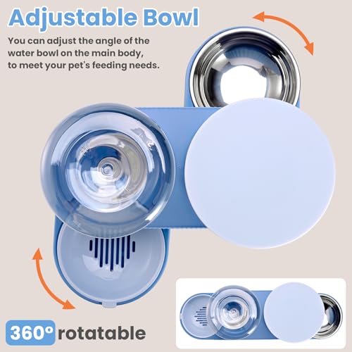 Pawzone 2 Pack Automatic Cat Feeder Stainless Steel Water Dispenser Gravity Food Feeder and Waterer Set with Pet Food Bowl for Small Medium Kitten Puppy Pets Large Capacity(Blue) - Image 4