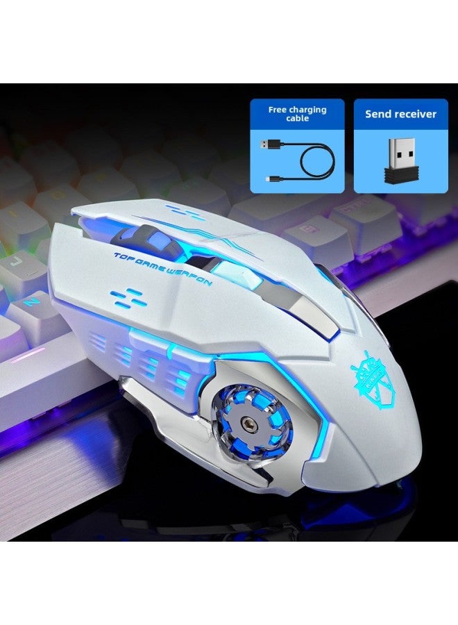 E-sports Mechanical Luminous Gaming Mouse Hot Wheels Wired Wireless Bluetooth Three-mode Mouse Mechanical Notebook-Colour:Wireless 6-button  Locke White - Image 1
