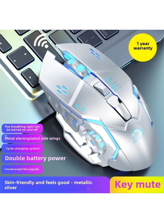 E-sports Mechanical Luminous Gaming Mouse Hot Wheels Wired Wireless Bluetooth Three-mode Mouse Mechanical Notebook-Colour:Wireless 6-button  Locke White - Image 5
