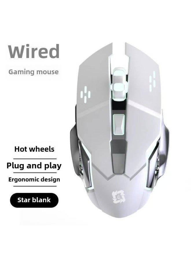 E-sports Mechanical Luminous Gaming Mouse Hot Wheels Wired Wireless Bluetooth Three-mode Mouse Mechanical Notebook-Colour:Wireless 6-button  Locke White - Image 3