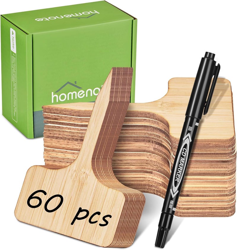 homenote علامات نبات البامبو 60 قطعة علامات نباتات لشتلات T-Type علامات للحديقة الخارجية علامات شتلات الخضار (2.36 * 4 بوصة) - Image 1