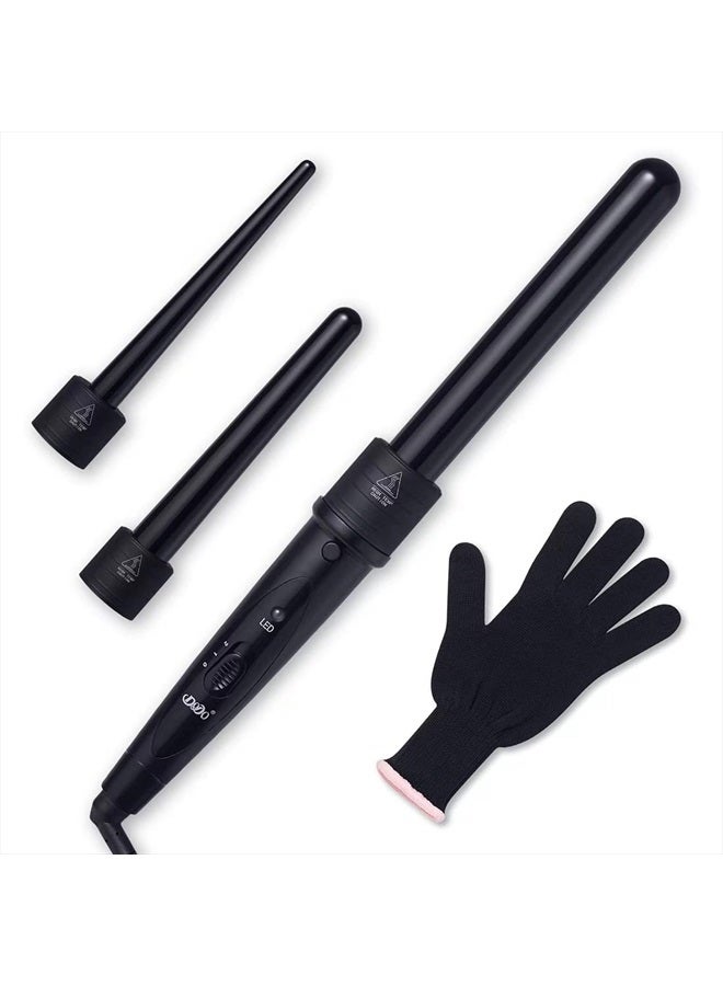 iMissiu 3 in 1 Curling Wand Set, Hair Curling Iron Set with 3 Interchangeable Curling Iron Ceramic Barrels with Heat Resistant Glove - Black - Image 1