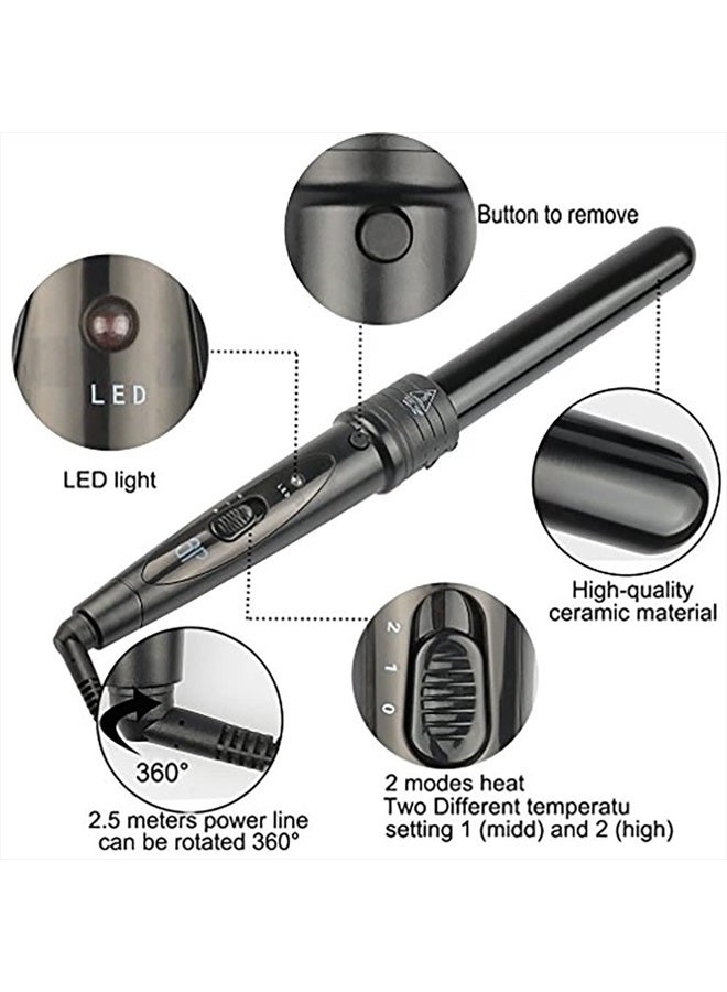 iMissiu 3 in 1 Curling Wand Set, Hair Curling Iron Set with 3 Interchangeable Curling Iron Ceramic Barrels with Heat Resistant Glove - Black - Image 3