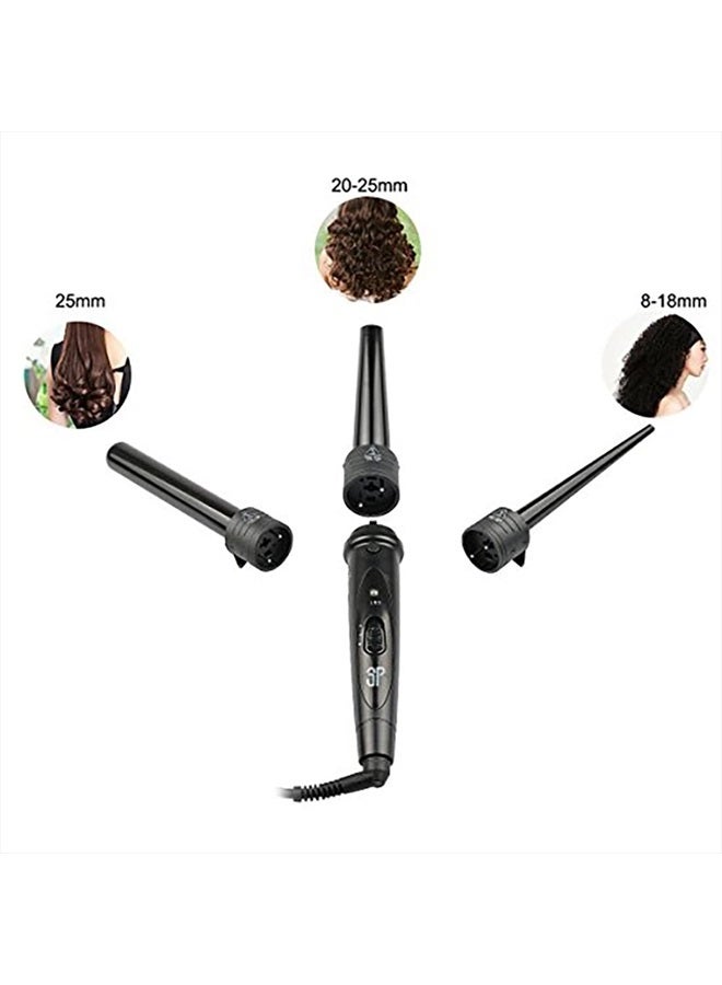 iMissiu 3 in 1 Curling Wand Set, Hair Curling Iron Set with 3 Interchangeable Curling Iron Ceramic Barrels with Heat Resistant Glove - Black - Image 4