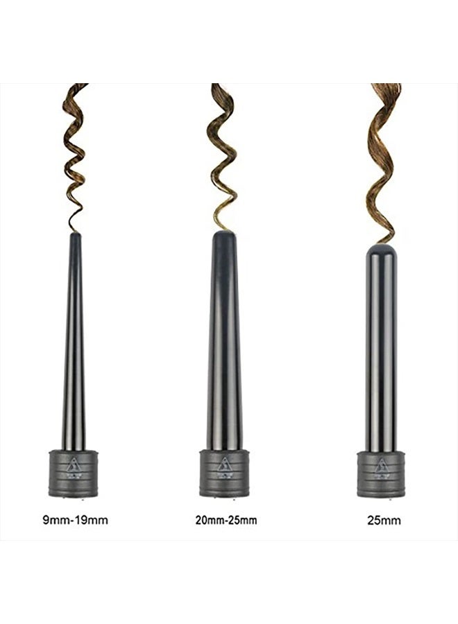 iMissiu 3 in 1 Curling Wand Set, Hair Curling Iron Set with 3 Interchangeable Curling Iron Ceramic Barrels with Heat Resistant Glove - Black - Image 2