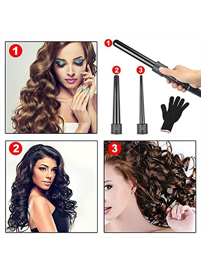 iMissiu 3 in 1 Curling Wand Set, Hair Curling Iron Set with 3 Interchangeable Curling Iron Ceramic Barrels with Heat Resistant Glove - Black - Image 5