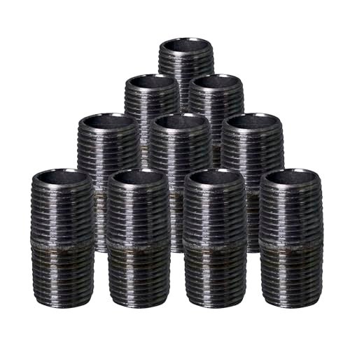 SupplyGiant 3/4 x 1 Inch Black Steel Pipe (10-Pack), Heavy Duty Industrial Malleable Iron Pipes, Pre Cut Threaded Close Nipple Great For All DIY Furniture And Black Pipe Shelving - Image 1