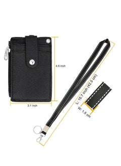 KASTWAVE Badge Holder with Zipper, Cute Id Badge Holder Wallet Leather Credit Card Holder Zipper Wallet with Lanyard, 2 Sided 5 Card Slots and Key Chain  - Image 3