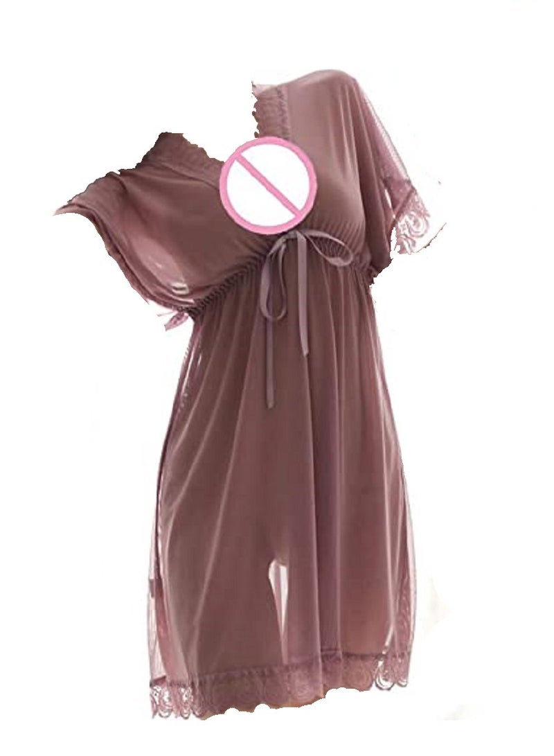 Loose Night Dress Lace Floral Wave Hemline Babydoll Lingerie Sleep Wear  - Image 3