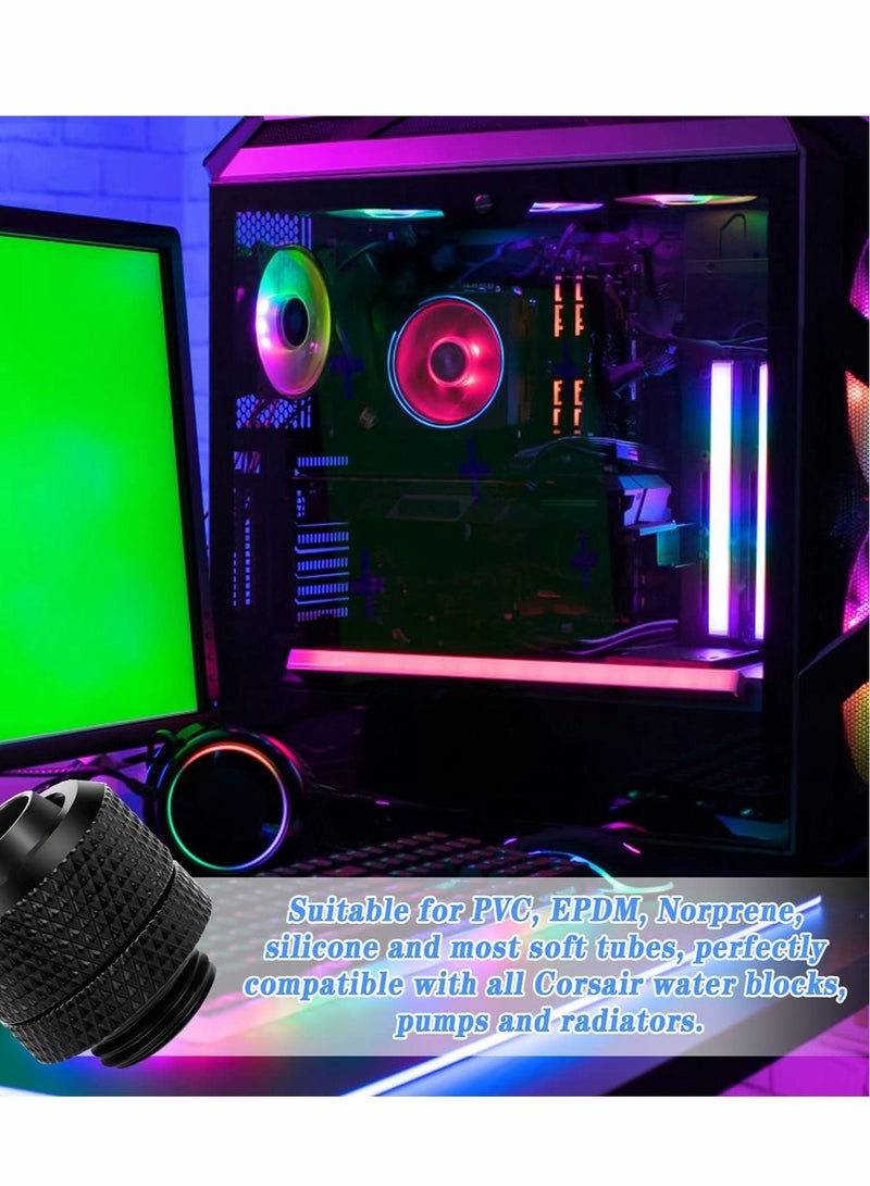 Captaintech Water Cooling Compression Fitting, G1/4inch Threaded Soft Tube Two-Touch Connector, PC Water Cooling System Tube Connector for 9.5mm ID and 12.7mm OD Thin Tubing (4 Pcs) - Image 3