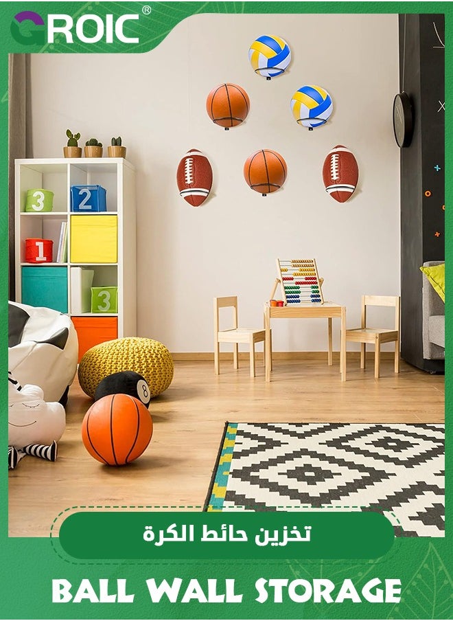 GROIC 3 Pack Mounted Ball Wall Storage Display Ball Storage Universal Ball Rack Metal Ball Holder Black Ball Rack Holder for Basketball Football Volleyball Soccer Storage Display  - Image 3