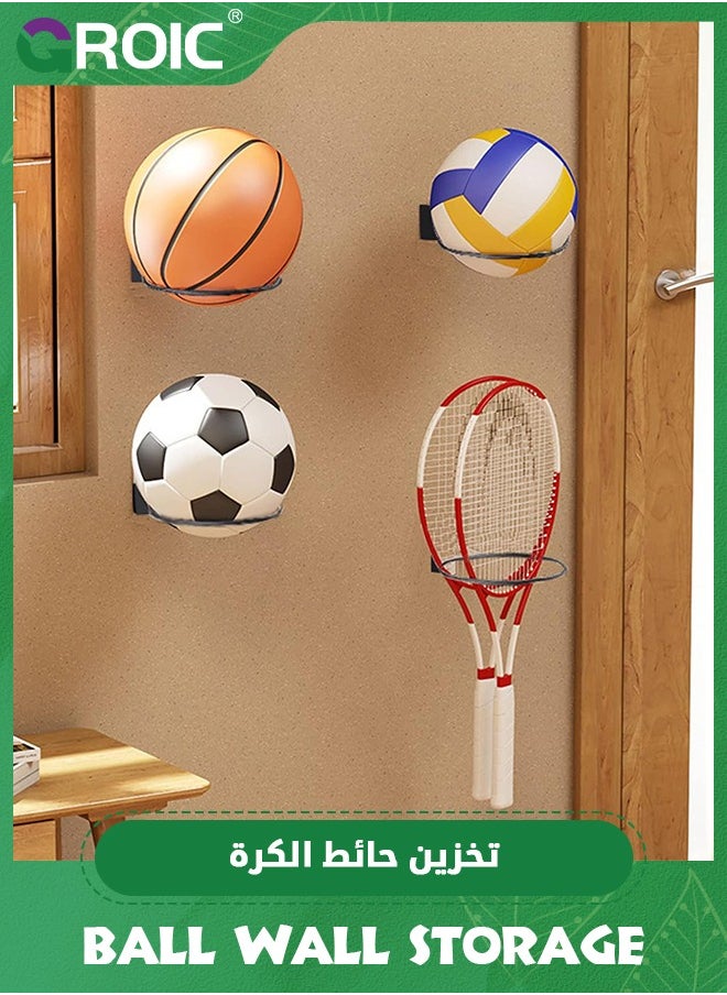 GROIC 3 Pack Mounted Ball Wall Storage Display Ball Storage Universal Ball Rack Metal Ball Holder Black Ball Rack Holder for Basketball Football Volleyball Soccer Storage Display  - Image 2
