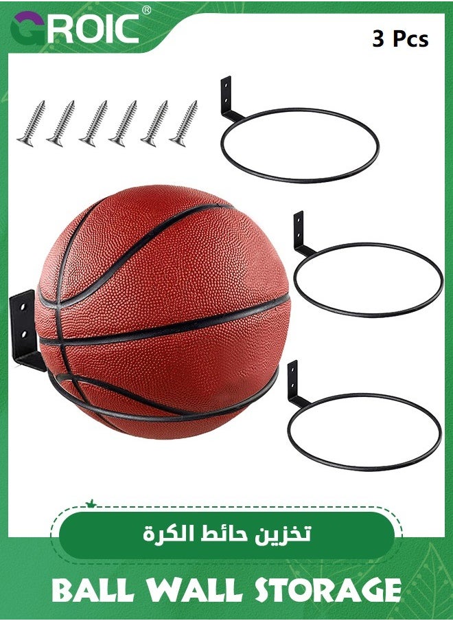 GROIC 3 Pack Mounted Ball Wall Storage Display Ball Storage Universal Ball Rack Metal Ball Holder Black Ball Rack Holder for Basketball Football Volleyball Soccer Storage Display  - Image 1