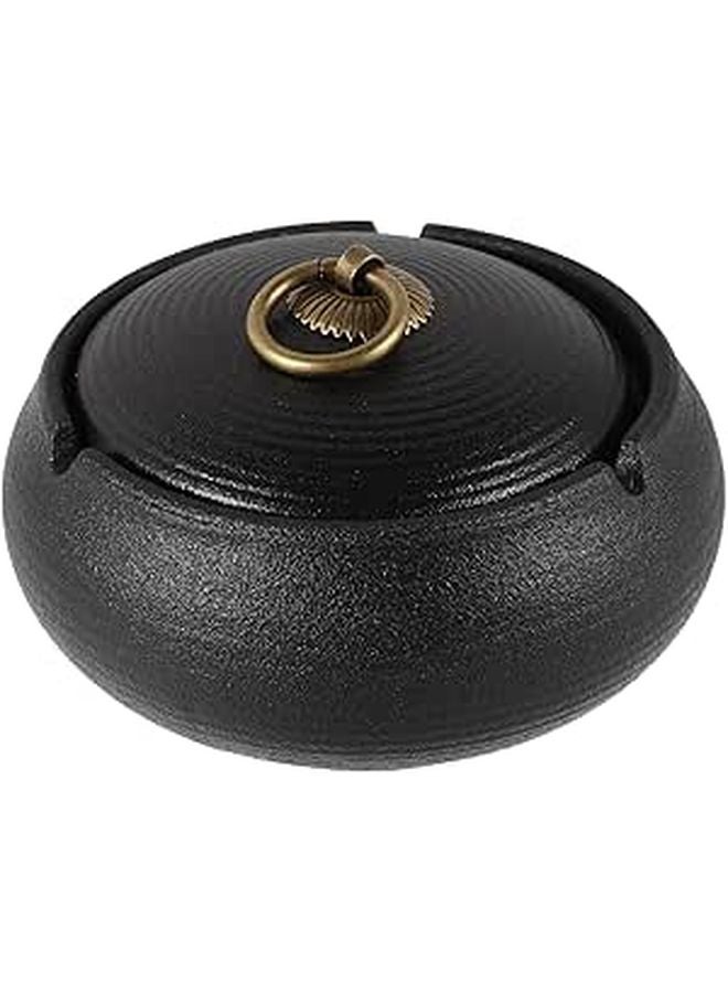 Black Ceramic Ashtray with Lid Portable Smokeless for Outdoor Patio Car and Indoor Home Decor - Image 1