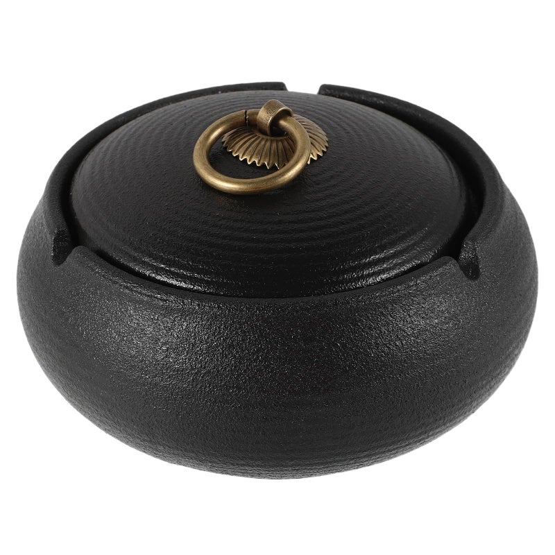 Black Ceramic Ashtray with Lid Portable Smokeless for Outdoor Patio Car and Indoor Home Decor - Image 2
