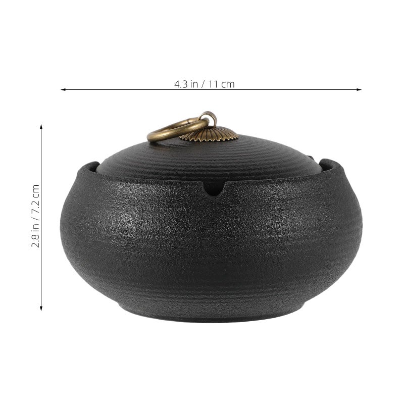 Black Ceramic Ashtray with Lid Portable Smokeless for Outdoor Patio Car and Indoor Home Decor - Image 3