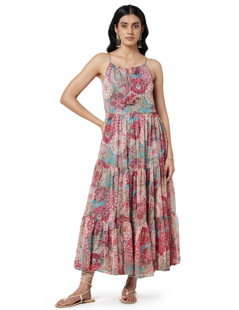 BIBA Women's Printed Ankle Length Tired_Dress Straight Mix and Match (Casual D2159_Coral_36) - Image 1