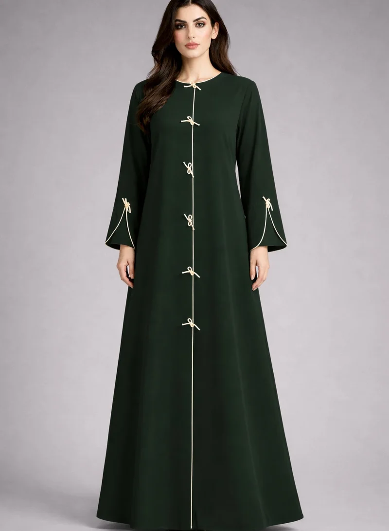 Green Korean Nida Abaya | Luxury Modest Wear with Contrast Piping