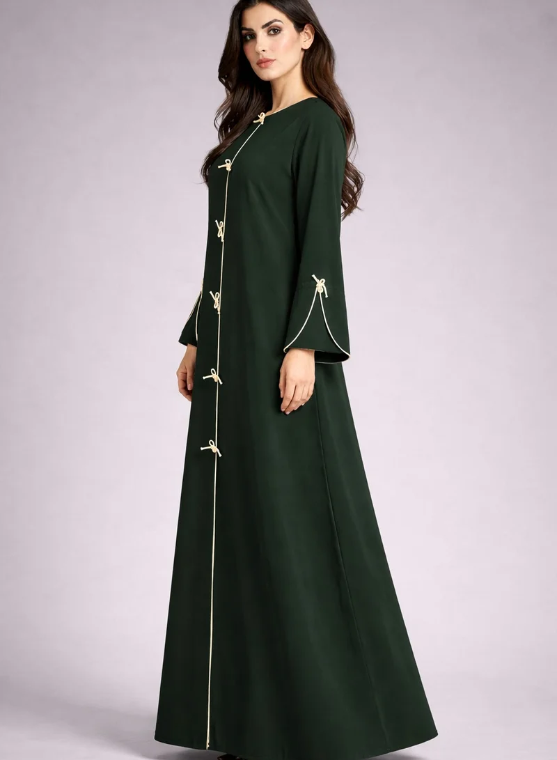 أم سكوير فاشن Green Korean Nida Abaya | Luxury Modest Wear with Contrast Piping